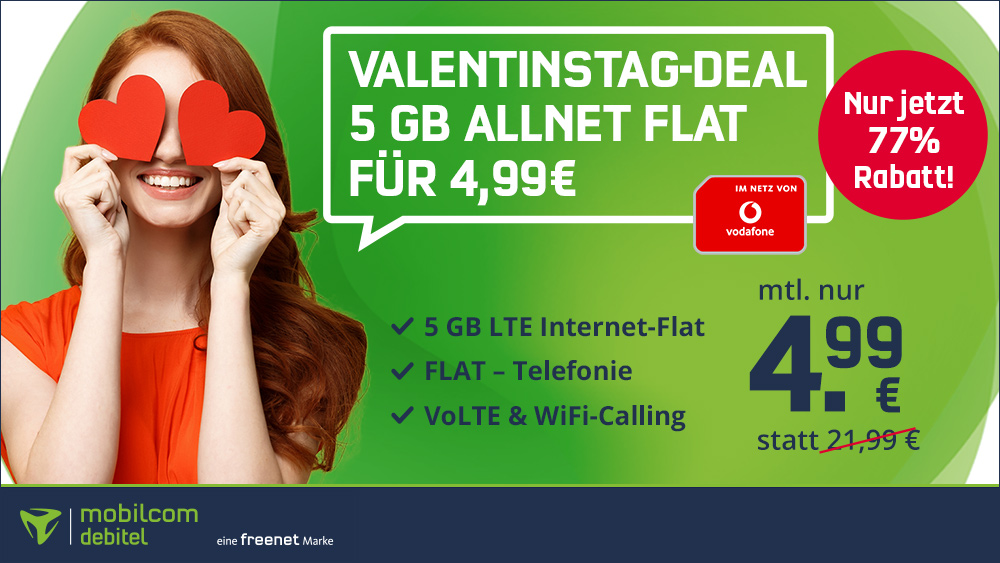 Preistipp 5 GB Vodafone LTE Tarife: 5 GB LTE Vodafone All-In-Flat fr mtl. 4,99 Euro und 408 Euro sparen