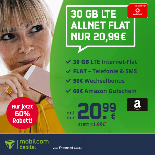 Preishammer Vodafone Netz: 175 Euro Bonus plus 15 GB All-In-Flat im Vodafone Netz fr mtl. 15,99 Euro/Eff. 8,70 Euro