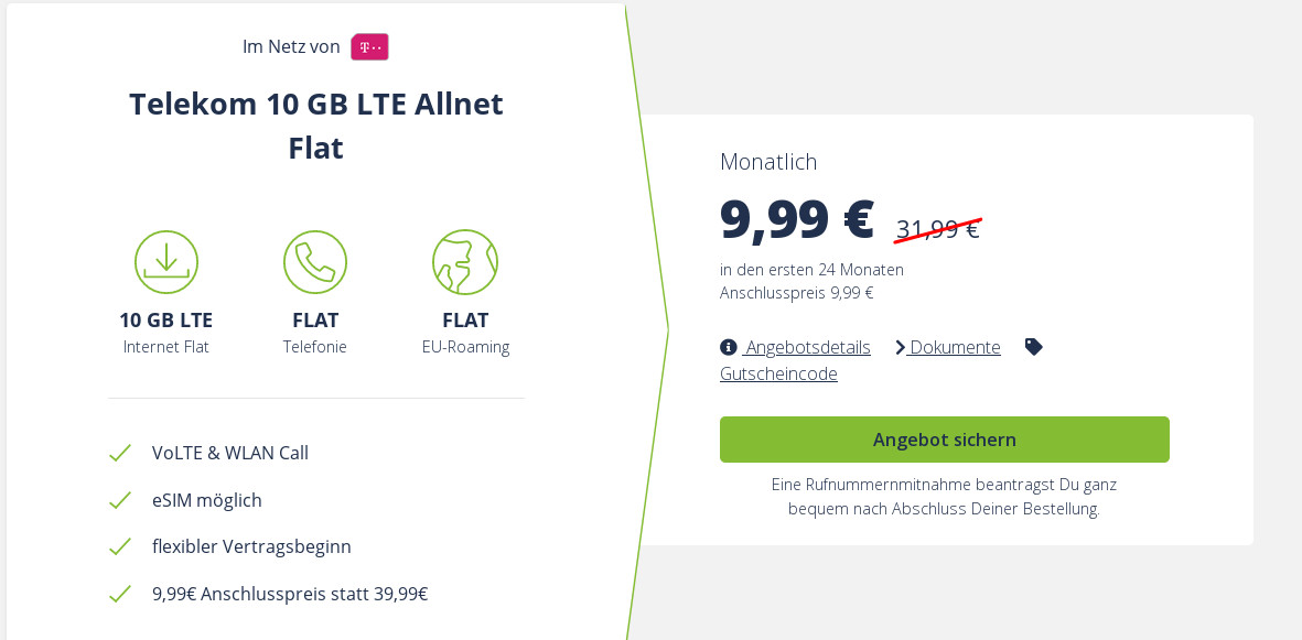 Erinnerung Telekom Netz: 10 GB LTE Allnet-Flat fr mtl. 9,99 Euro --288 Euro sparen