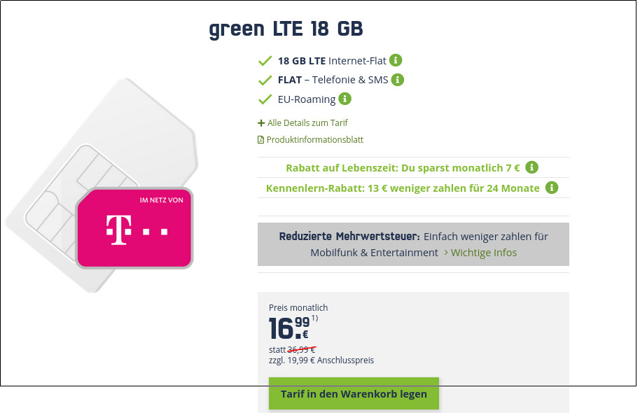 Black Week Telekom LTE Tarife: 18 GB LTE All-In-Flat f�r mtl. 16,99 Euro