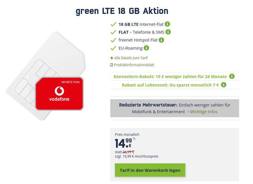 Black Week LTE Tarife: 18 GB LTE Vodafone All-In-Flat fr mtl. 14,99 Euro und 528 Euro sparen