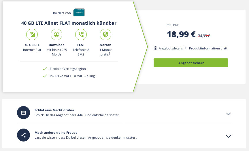 Herbst-Deal: 40 GB LTE O2 All-In-Flat fr mtl. 18,99 Euro und mtl. Laufzeit