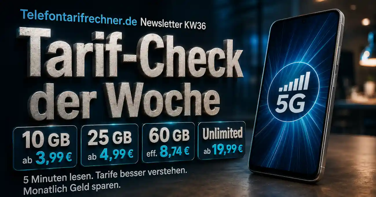 Telefontarifrechner.de Newsletter KW36 Tarife-Check: Tarife ab 3,99 Euro, 60 GB f�r 8,74 Euro und DSL ab 22,99 Euro