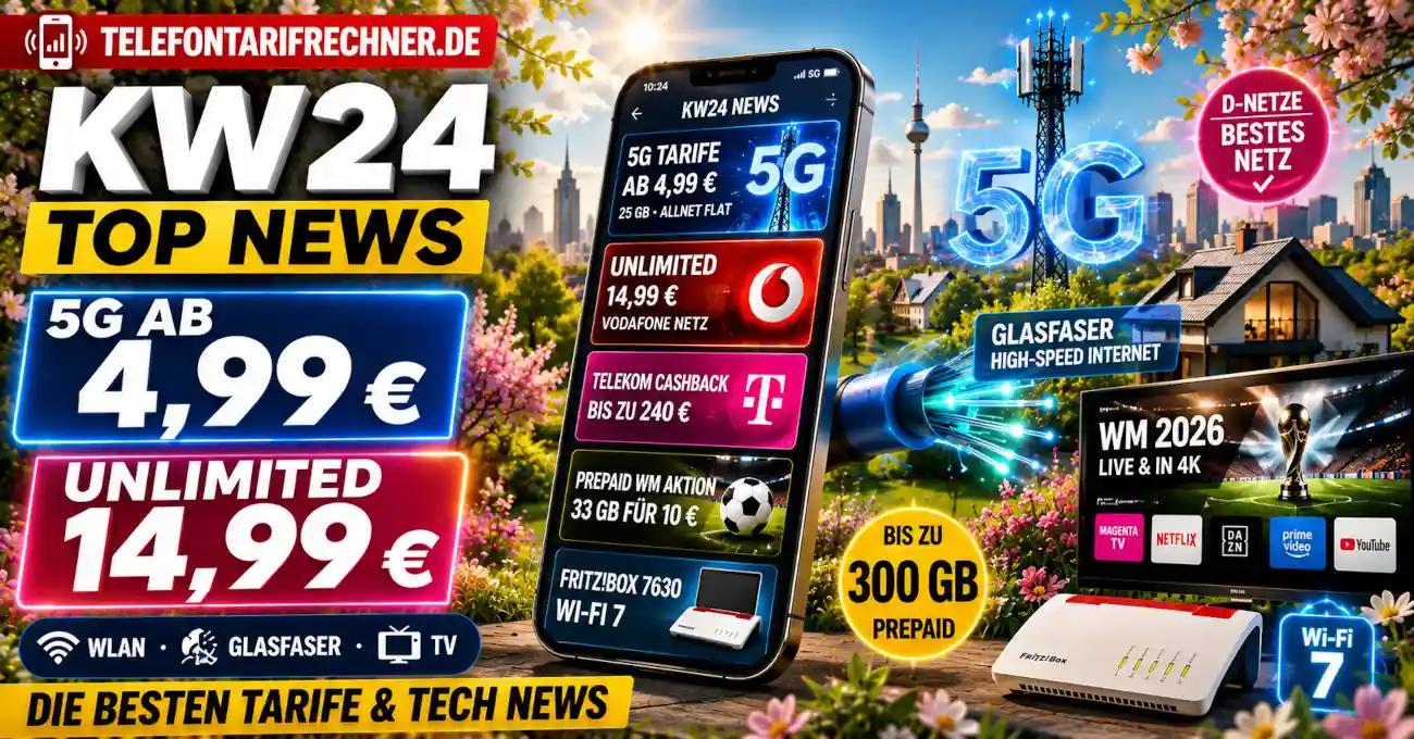 Telefontarifrechner.de Newsletter KW24: 5G Tarife ab 4,99 Euro