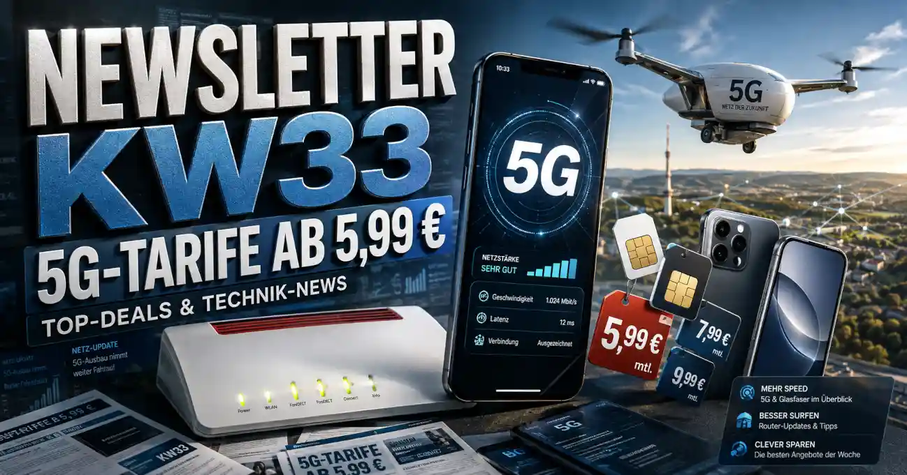 Die besten 5G-Tarife der KW33: ab 5,99 Euro, 50 GB unter 10 Euro, iPhone 17 mit Unlimited sowie News zu Telekom, FRITZ!Box und Callthrough