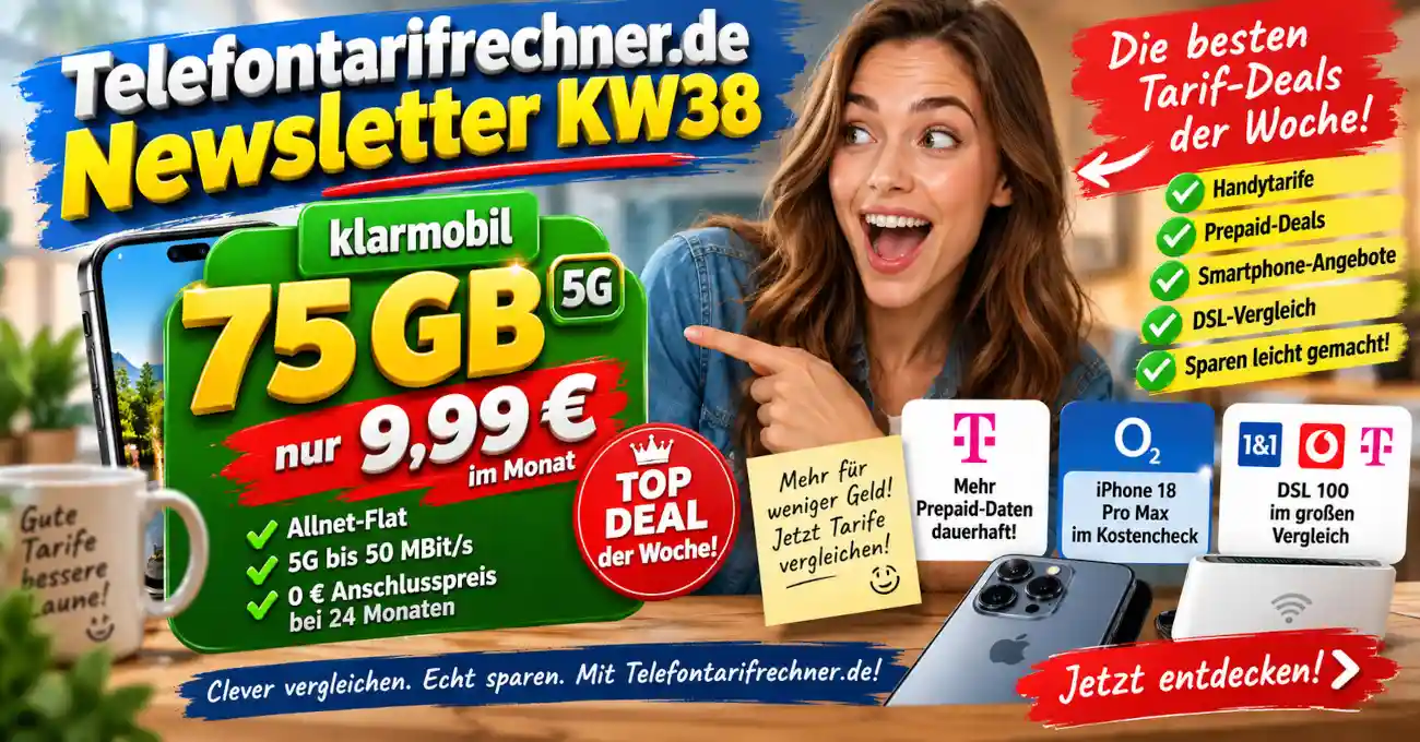 Telefontarifrechner.de Newsletter KW38 mit Klarmobil 75 GB f�r 9,99 Euro