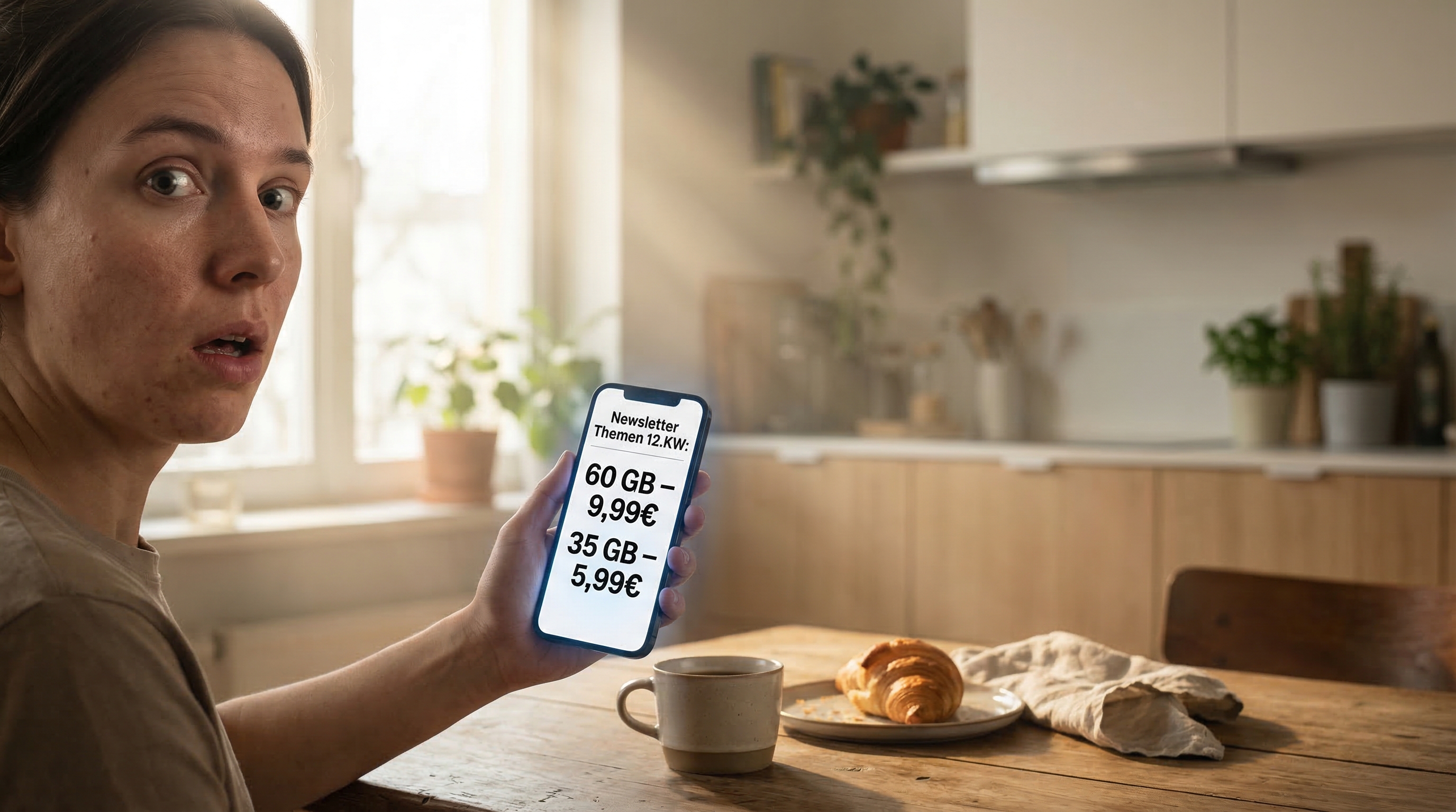 Newsletter Themen Mobilfunk Preiskampf 2026: Der Mobilfunkmarkt in Deutschland erlebt 2026 einen massiven Preiskampf. 40 GB f�r 6,99 Euro, 10 GB f�r 3,99 Euro und Unlimited-Tarife unter 20 Euro. Welche Angebote wirklich lohnen und was der Netzausbau von Telekom und O2 bedeutet.