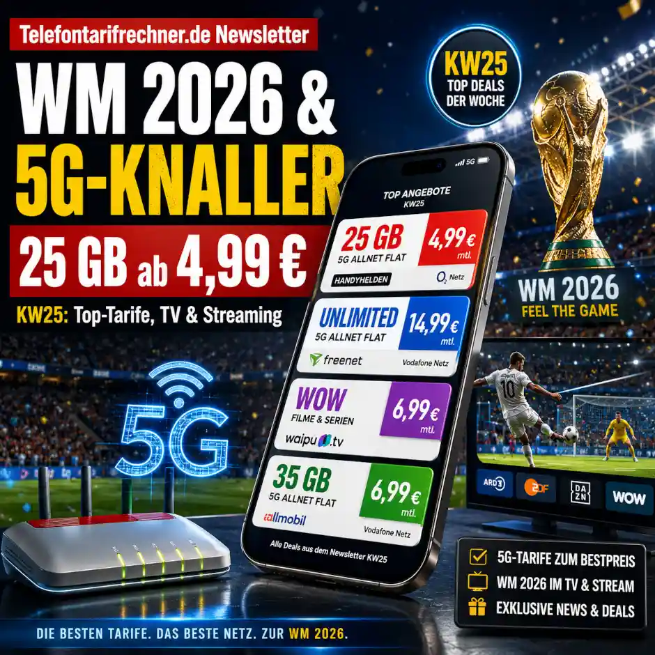 Telefontarifrechner.de Newsletter KW24: 5G Tarife ab 4,99 Euro