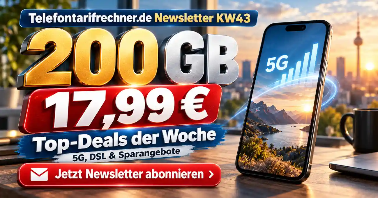 Telefontarifrechner.de Newsletter KW 43 mit 5G-Angeboten ab 6,99 Euro und 200 GB f�r 17,99 Euro