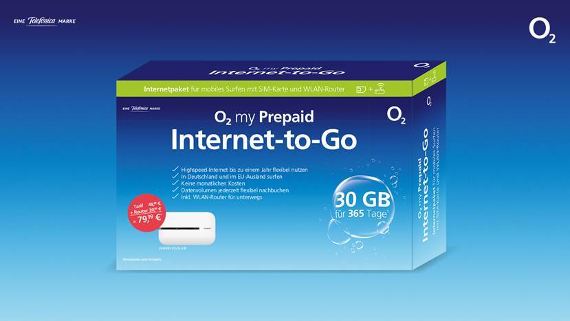 Neue O2 Prepaid Tarife: Internet-to-Go --30 GB Datenflat fr 365 Tage als Prepaid