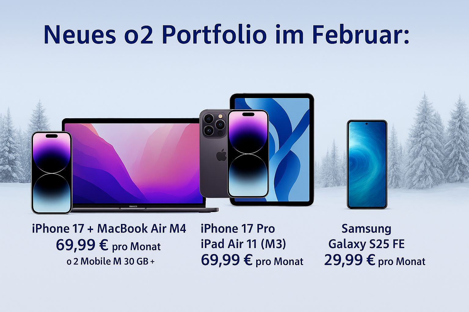 Detaillierte Analyse des o2 Portfolios im Februar 2026. Erfahren Sie alles �ber das iPhone 17 mit MacBook Air M4, das iPhone 17 Pro mit iPad Air und die Android-Highlights von Samsung, Google und Xiaomi.