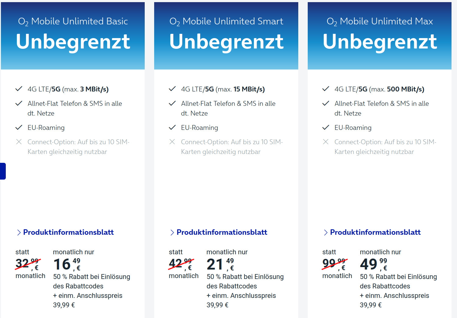 Unlimited O2 5G Tarife: Unlimited 5G mit 500 Mbit fr 49,99 Euro