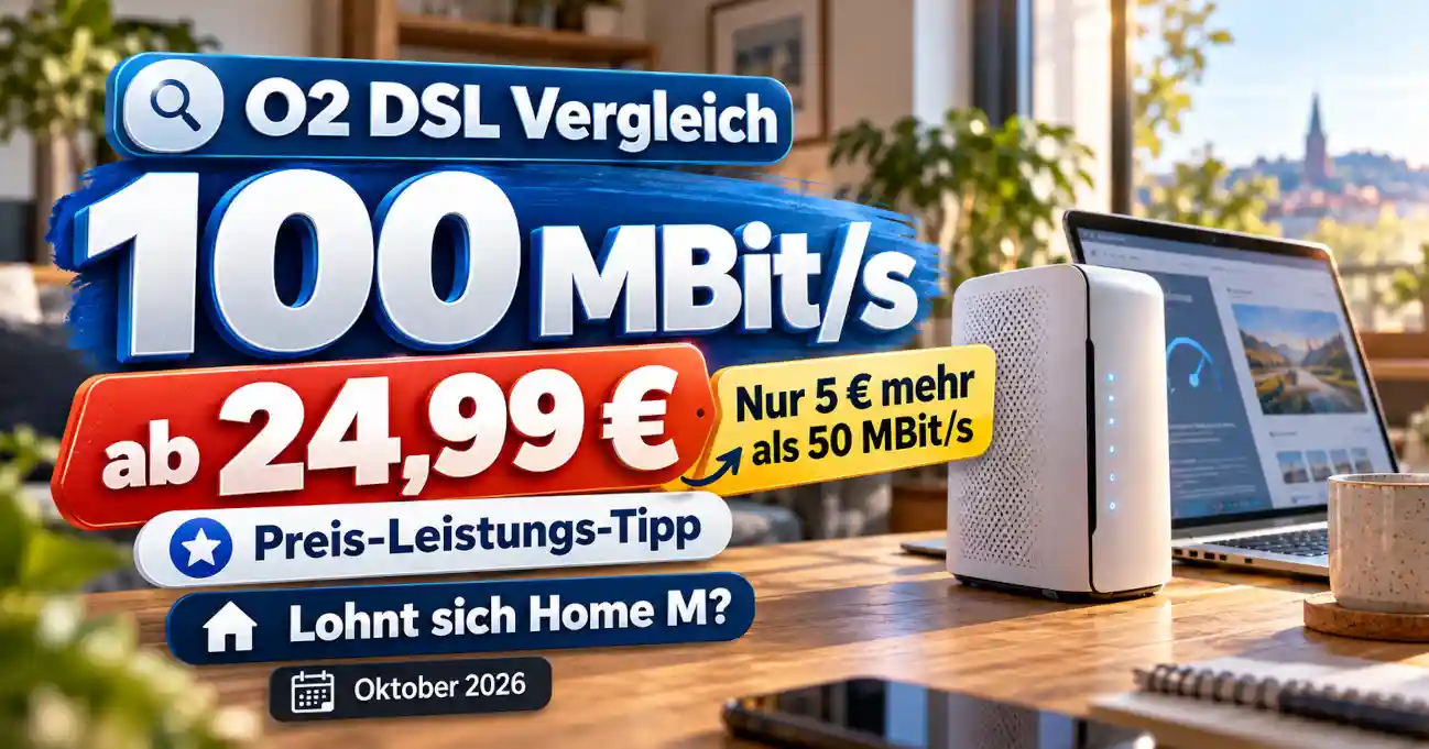 O2 DSL Tarife im Oktober 2026 mit 50, 100 und 250 MBit/s