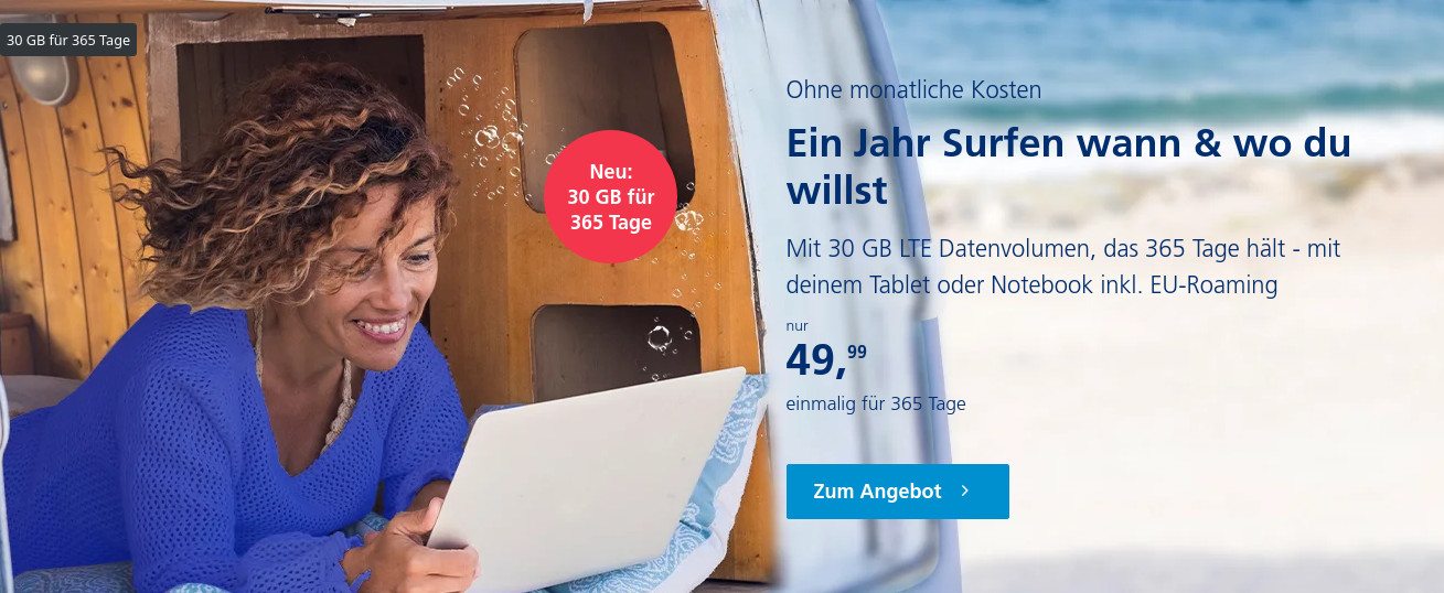 Neue O2 Prepaid Tarife: Internet-to-Go mit 30 GB Datenflat f�r 365 Tage als Prepaid