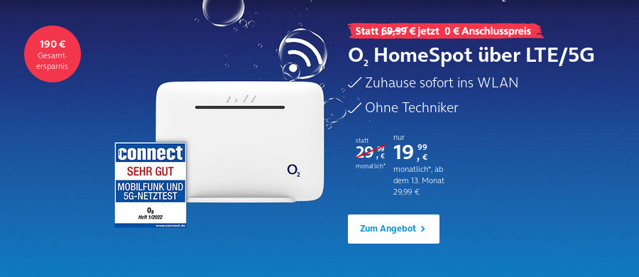 O2 Unlimited Homespot im März: O2 WLAN Hotspot mit LTE Speed ab 19,99 Euro