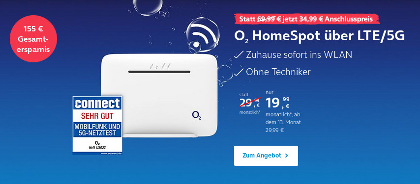 O2 Unlimited Homespot im März: O2 WLAN Hotspot mit LTE Speed ab 19,99 Euro