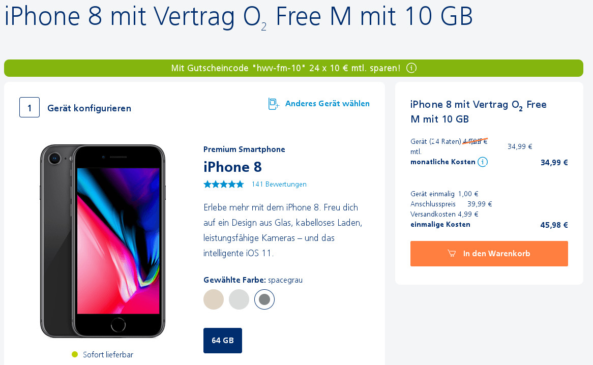 O2 Gutscheincode f�rs iPhone 8