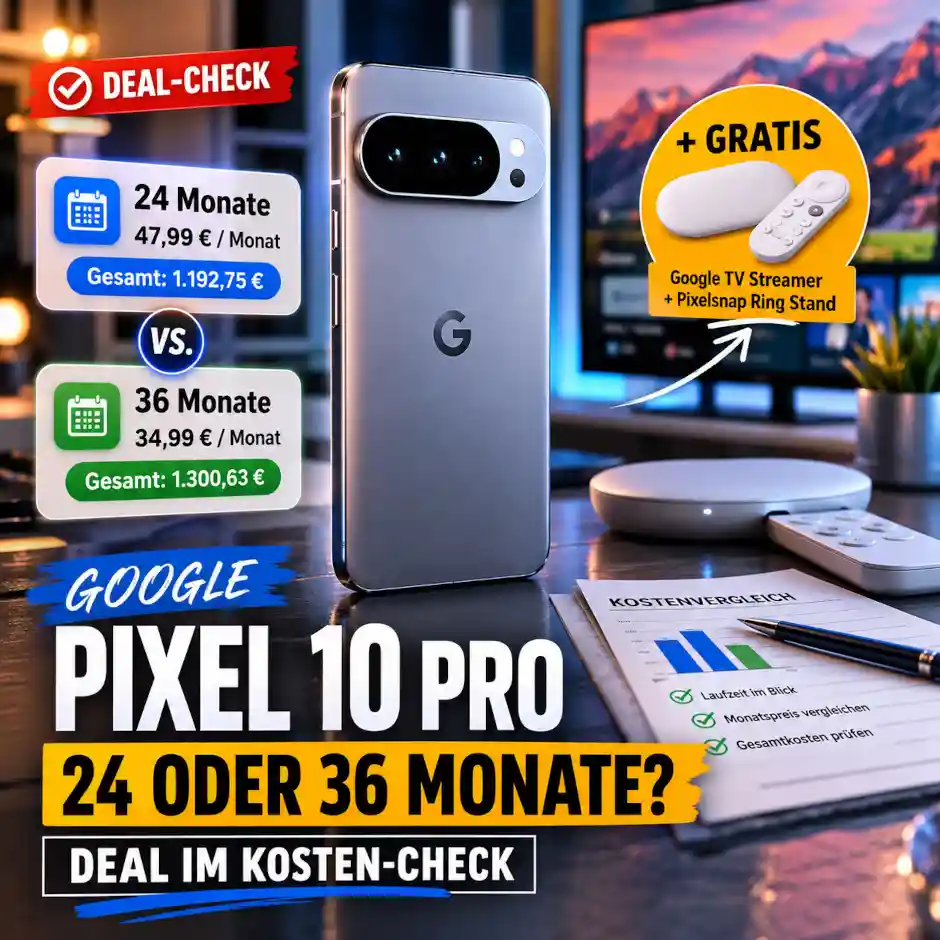 o2 bietet das Pixel 10 Pro mit Google TV Streamer an. Der Bonus endet fr�her als der Deal und die 36-Monats-Rate kostet insgesamt mehr