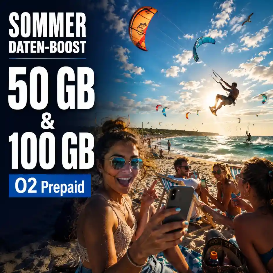 O2 gibt Prepaid M und L im Sommer mehr Daten: 50 oder 100 GB f�r 12 Wochen. Bestandskunden m�ssen das Add-on aktiv buchen
