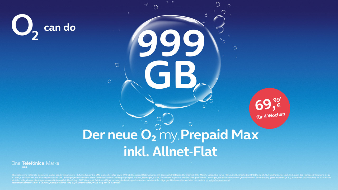 Neuer O2 Prepaid Tarif: 999 GB Allnet-Flat als Prepaid Paket verfügbar