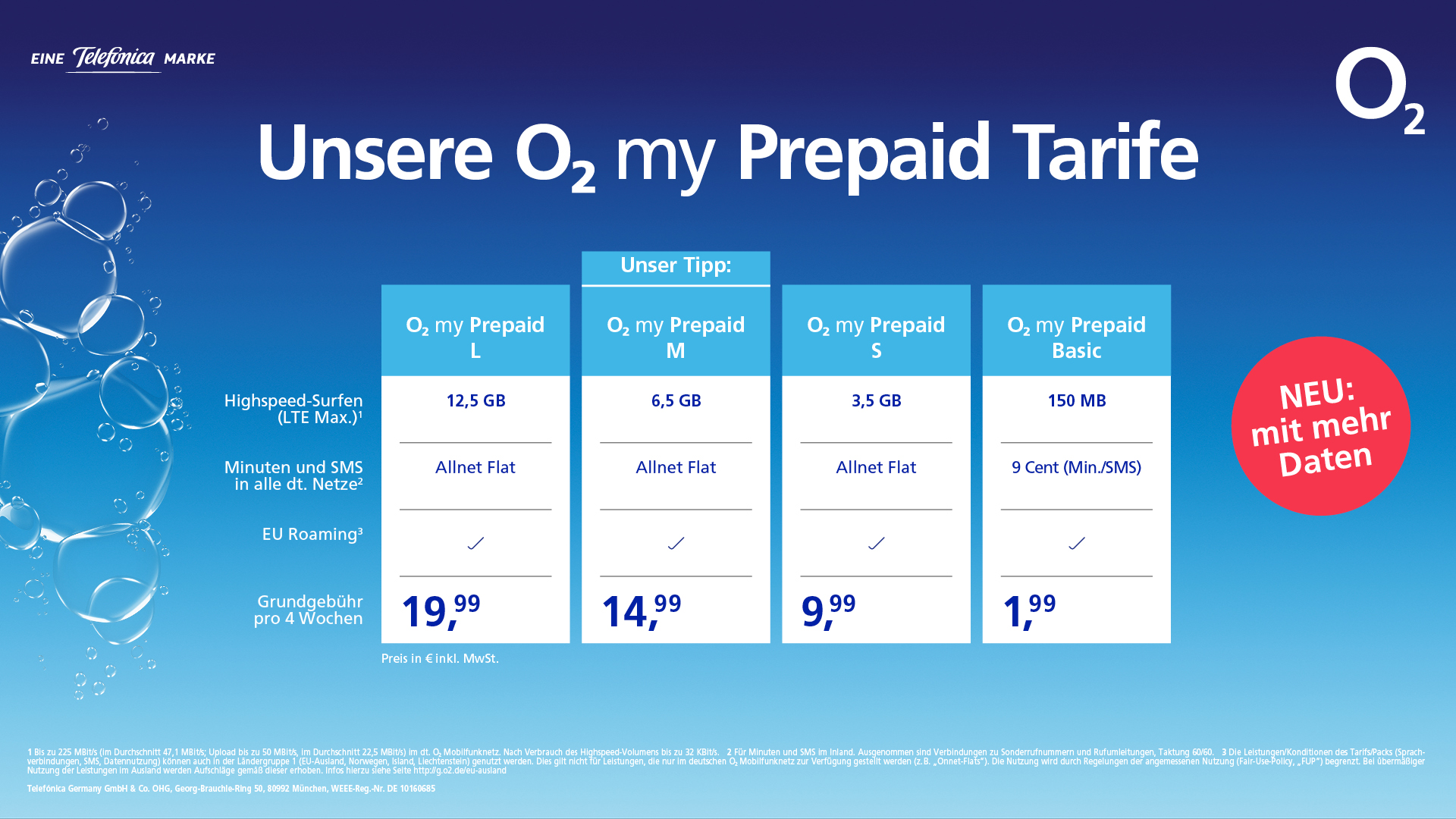 O2 Prepaid Tarife: Ab Februar mehr Datenvolumen zum gleichen Preis