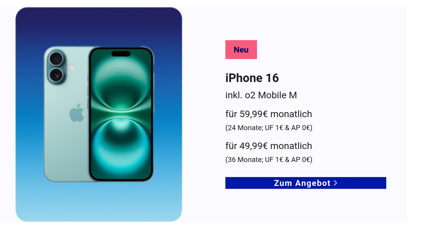 o2 PreSale iPhone 16: Start der Vorbestellungen f�r die iPhone 16 Modelle