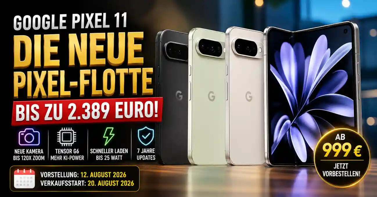 Google Pixel 11 startet ab 999 Euro. Alle Preise, Modelle, Kamera-Neuerungen, Tensor G6, Pixel 11 Pro Fold und Verkaufsstart im �berblick