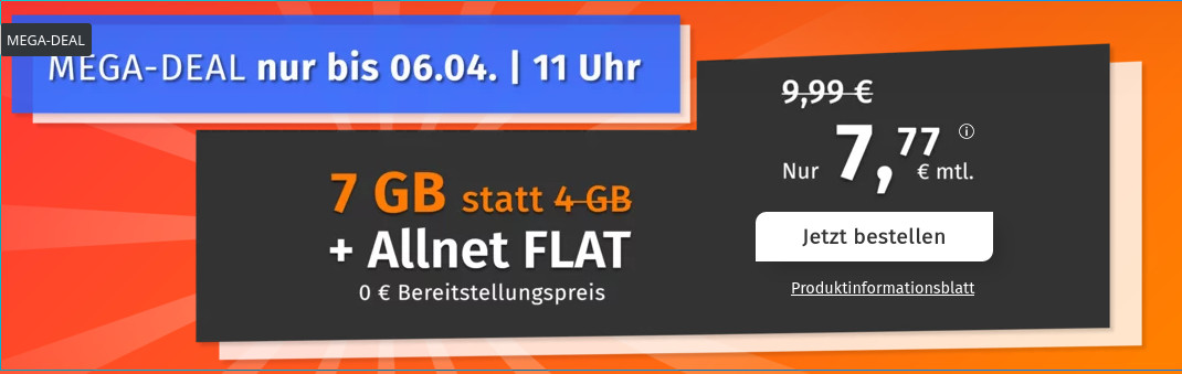 Gratis 3 GB Datenvolumen: PremiumSIMs 7 GB LTE All-In-Flat f�r 7,77 Euro ohne Anschlusspreis