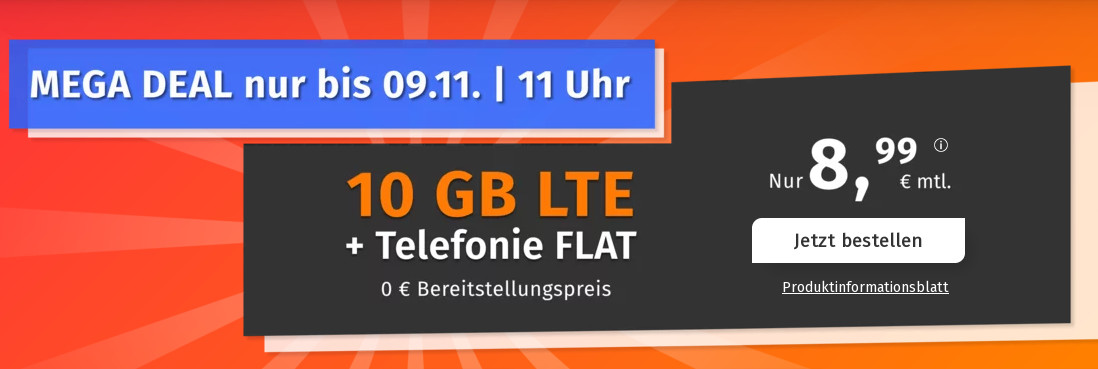 Spartipp 10 GB Tarife: PremiumSIMs 10 GB LTE All-In-Flat f�r 8,99 Euro ohne Anschlusspreis