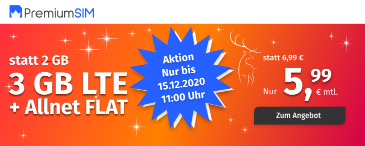 Spartipp: PremiumSIMs 3 GB LTE All-In-Flat fr 5,99 Euro ohne Anschlusspreis