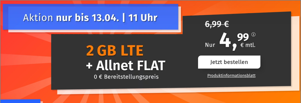 Tariftipp 2 GB Tarife: PremiumSIMs 2 GB LTE All-In-Flat fr 4,99 Euro ohne Anschlusspreis