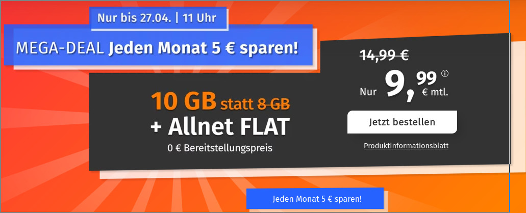 Preistipp 10 GB Tarife: PremiumSIMs 10 GB LTE All-In-Flat f�r 9,99 Euro ohne Anschlusspreis