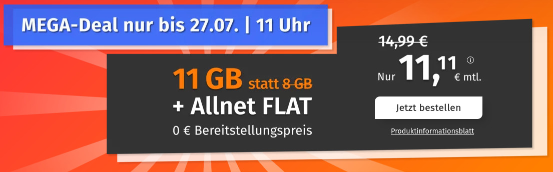 Tariftipp 11 GB Tarife: PremiumSIMs 11 GB LTE All-In-Flat f�r 11,11 Euro ohne Anschlusspreis