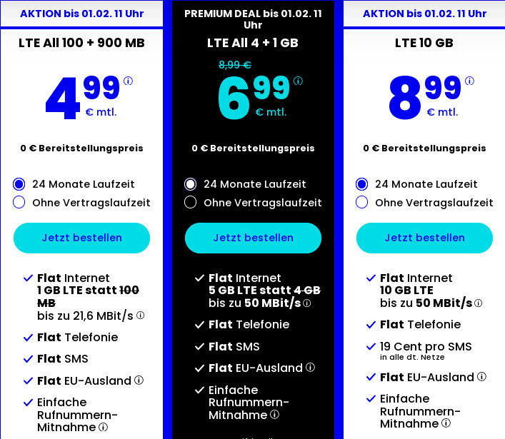 Preistipp 10 GB Flatrate-Tarife: PremiumSIMs 10 GB LTE Allnet-Flat fr 8,99 Euro ohne Anschlusspreis