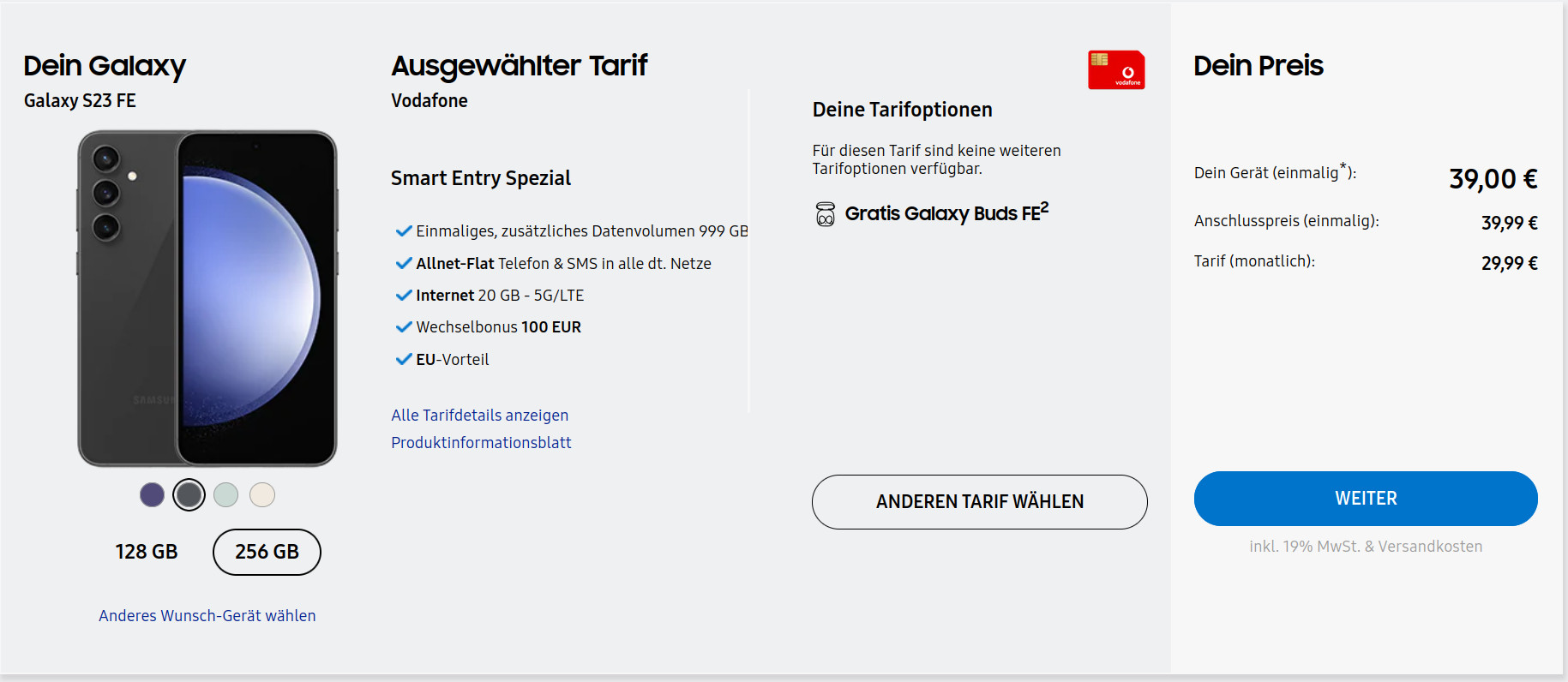 Galaxy S23 Tarife Wechselbonus mit Vodafone 20 GB für mtl. 29,99