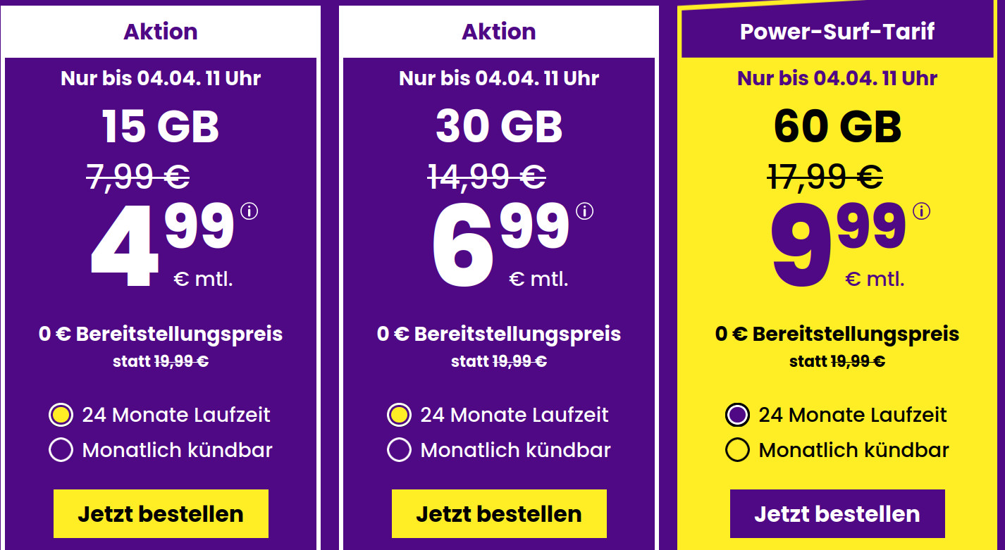 Preishammer 60 GB Tarife: SIM24 60 GB All-In-Flat fr mtl. 6,99 Euro