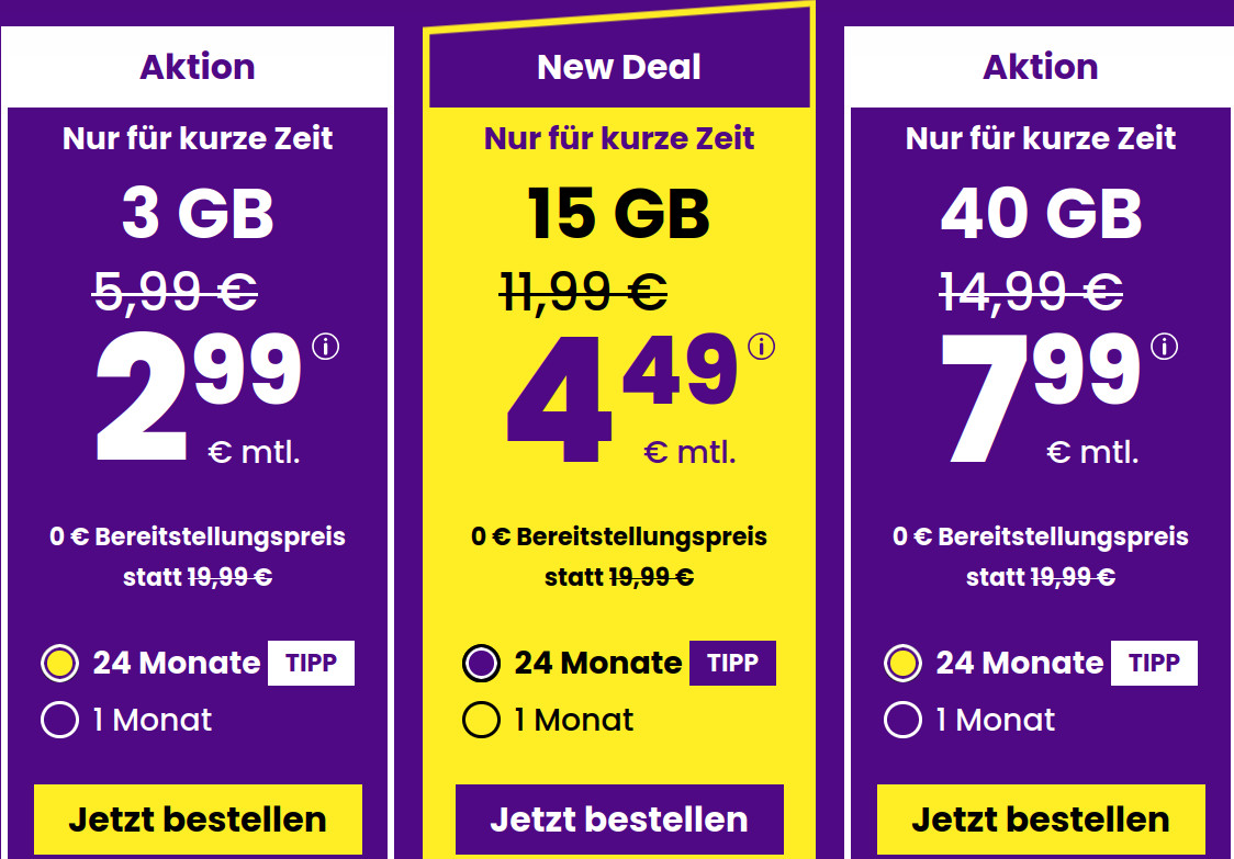 Entdecken Sie die neuen <strong>Handytarife</strong> von <it>sim24</it> - insbesondere den attraktiven <em>3 GB Allnet-Flat Tarif</em> fr nur <b>2,99 Euro</b>. Erfahren Sie alles ber die gnstigen Tarife, modernste 5G-Nutzung und flexible Vertragsmodelle.