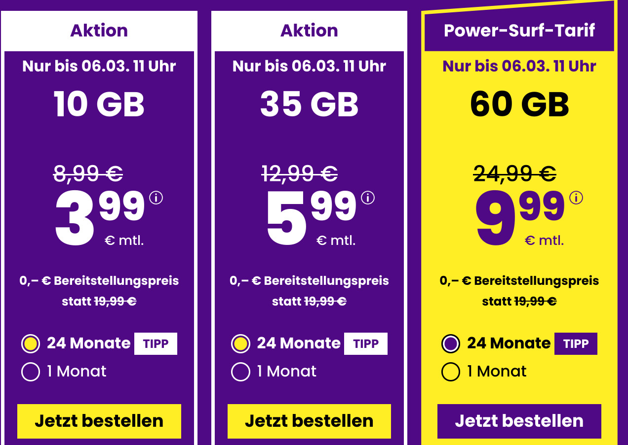 Spartipp 10 GB Handytarife: Sim24 10 GB Allnet-Flat Tarif f�r 3,99 Euro und mtl. Laufzeit