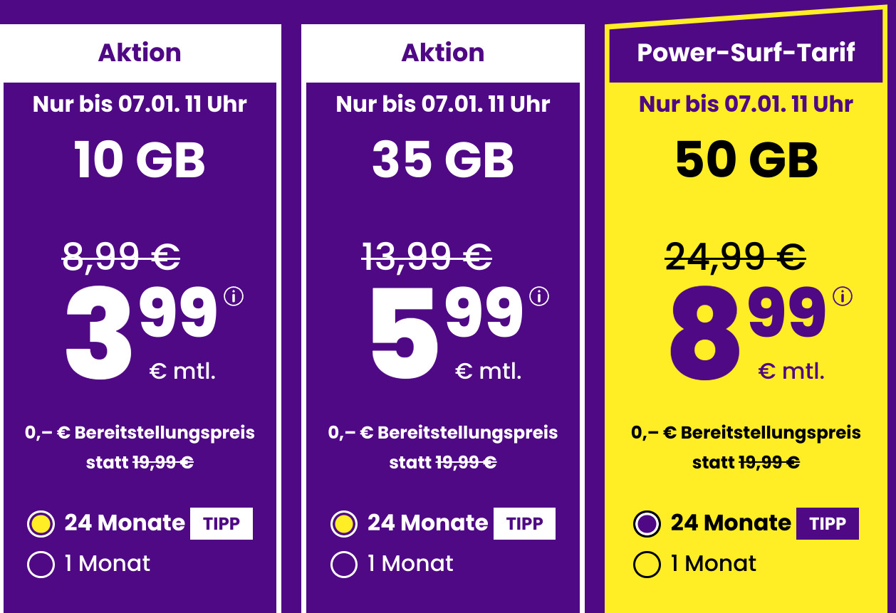 Tariftipp 35 GB Handytarife: SIM24 35 GB All-In-Flat f�r 5,99 Euro mit mtl. Laufzeit