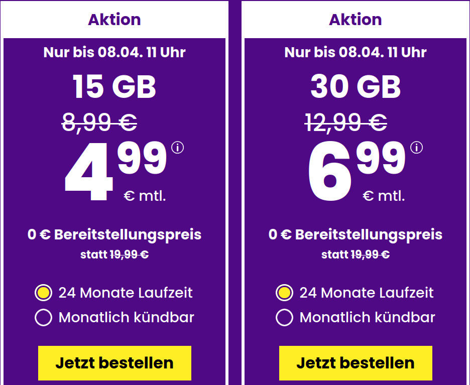 Spartipp 15 GB Tarife: SIM24 15 GB Flat f�r 4,99 Euro mit mtl. Laufzeit