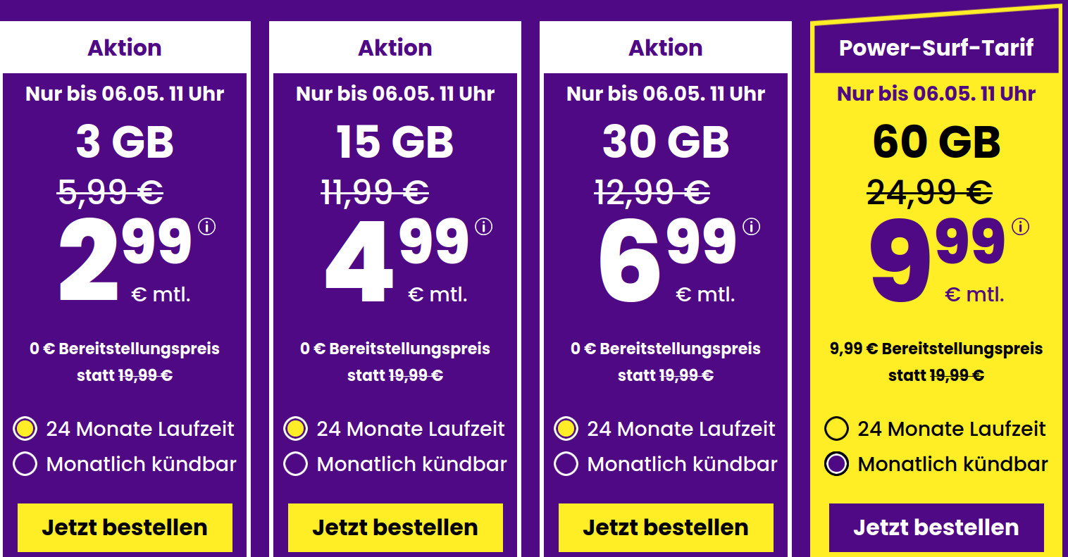 Preishammer 30 GB Tarife: SIM24 30 GB All-In-Flat f�r mtl. 6,99 Euro