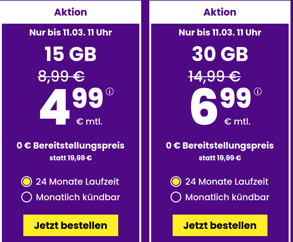 Spartipp 15 GB Tarife: SIM24 10 GB Flat f�r 4,99 Euro mit mtl. Laufzeit