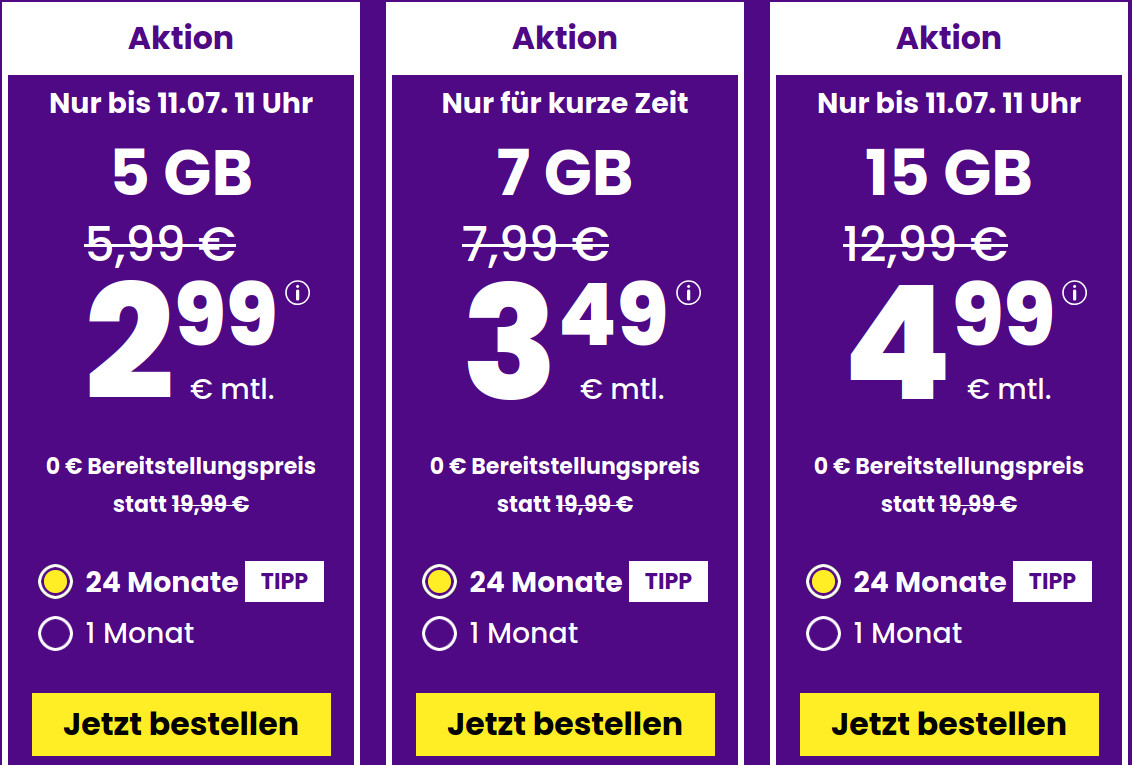 Spartipp 5 GB Tarife: SIM24 5 GB Flat f�r 2,99 Euro mit mtl. Laufzeit