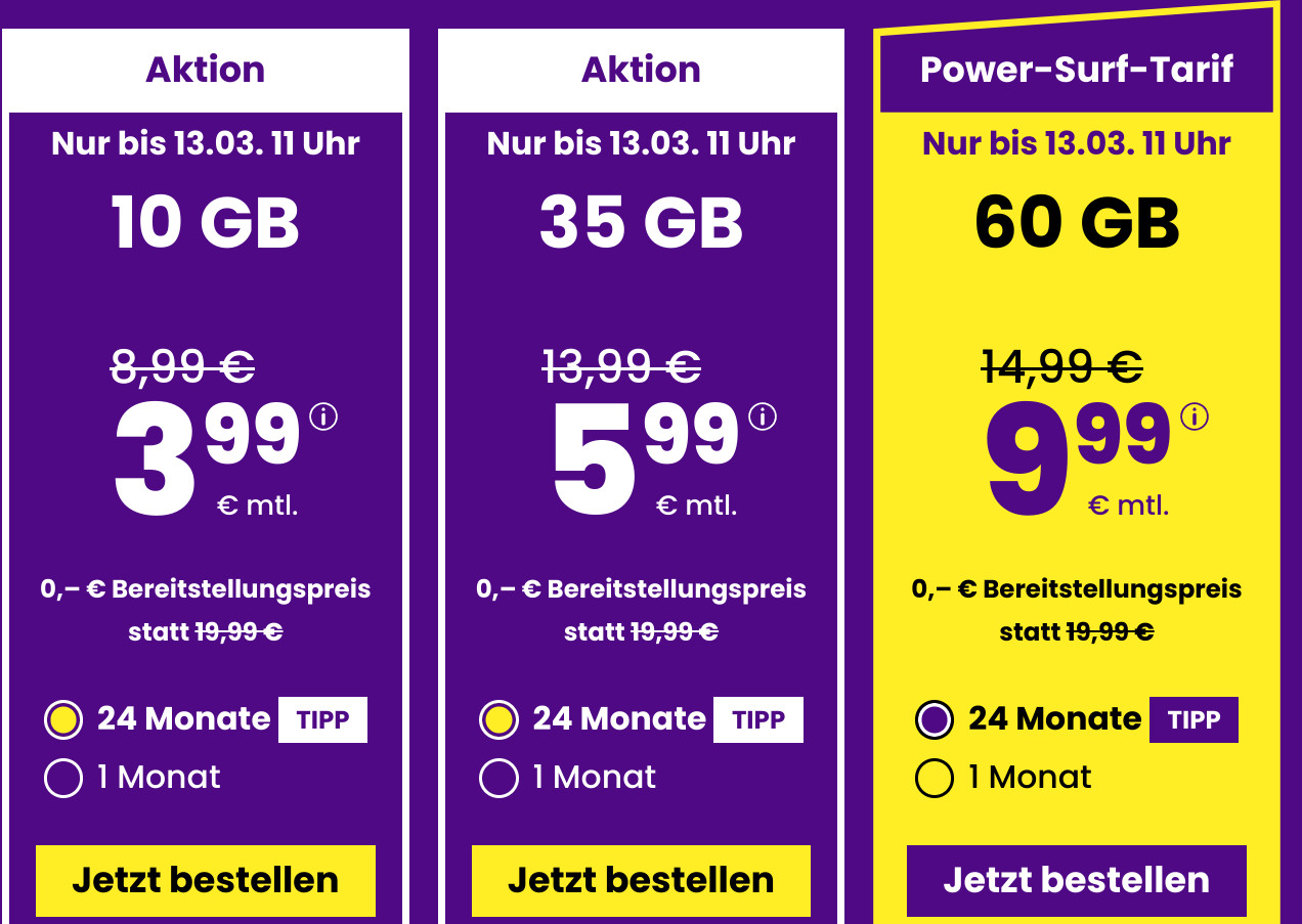 Spartipp 10 GB Handytarife: Sim24 10 GB Allnet-Flat Tarif f�r 3,99 Euro und mtl. Laufzeit
