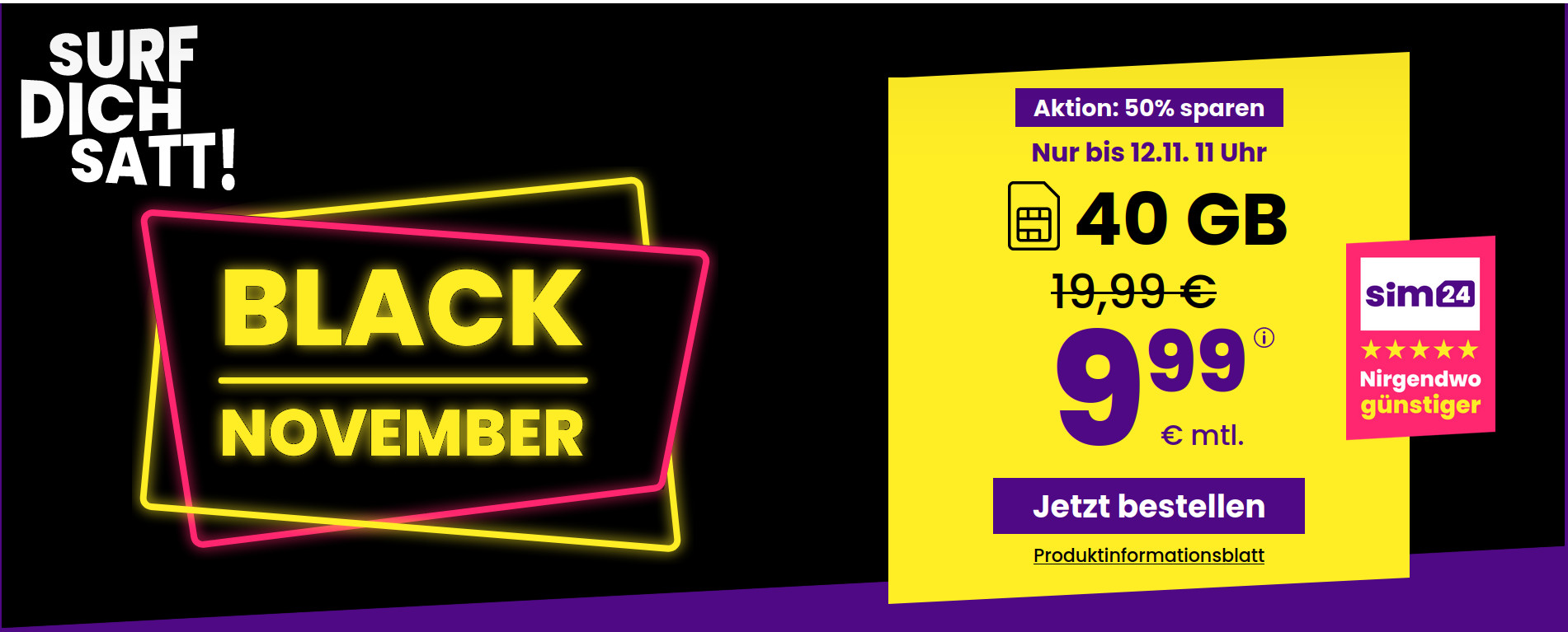 <b>Tariftipp 40 GB Tarife</b>: SIM24 40 GB All-In-Flat f�r 9,99 Euro