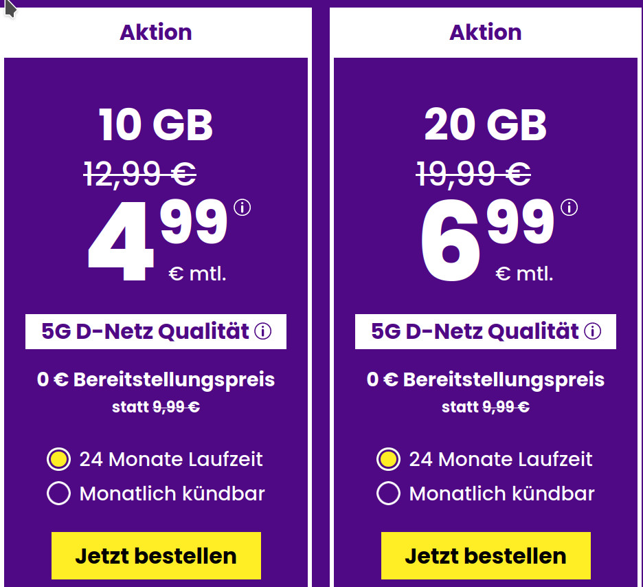 Preistipp 10 GB Tarife: SIM24 10 GB All-In-Flat fr 4,99 Euro mit mtl. Laufzeit
