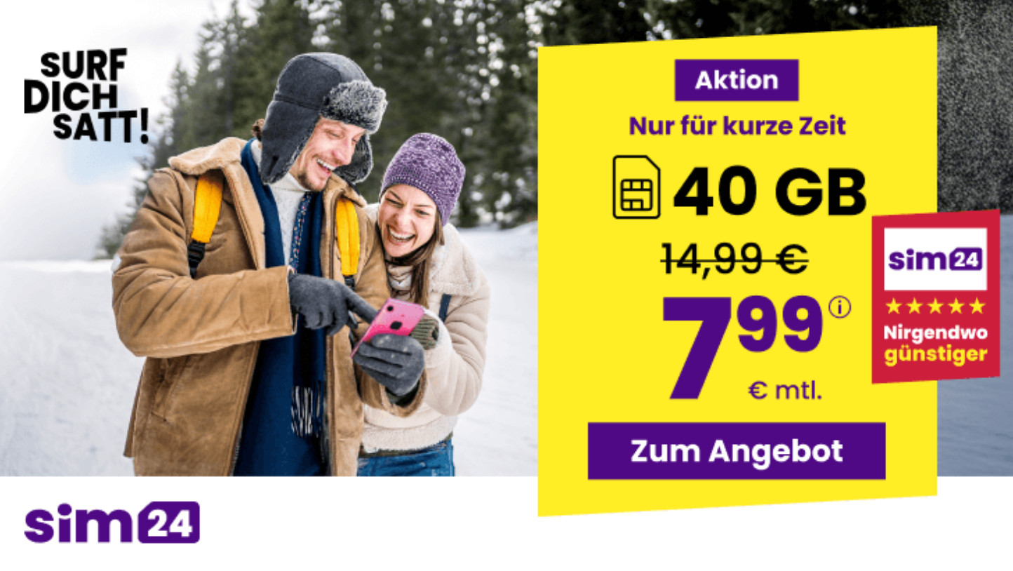 Der sim24 40 GB Allnet-Flat Tarif f�r 7,99 Euro im gro�en Vergleich. Alle sim24 Handytarife, Netzqualit�t, Vorteile, Nachteile und Vergleich mit anderen Mobilfunkanbietern.