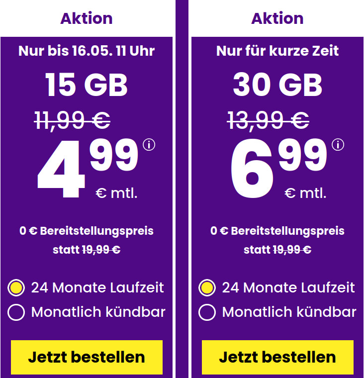 Spartipp 15 GB Tarife: SIM24 15 GB Flat f�r 4,99 Euro mit mtl. Laufzeit