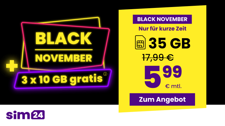 Auch zum Start in den Monat Juni gibt es wieder beim Handydiscounter <strong>SIM24</strong> eine Tarifaktion mit einer 35 GB All-In-Flat fr unter 6 Euro im 1&1 5G Netz und Vodafone Netz.