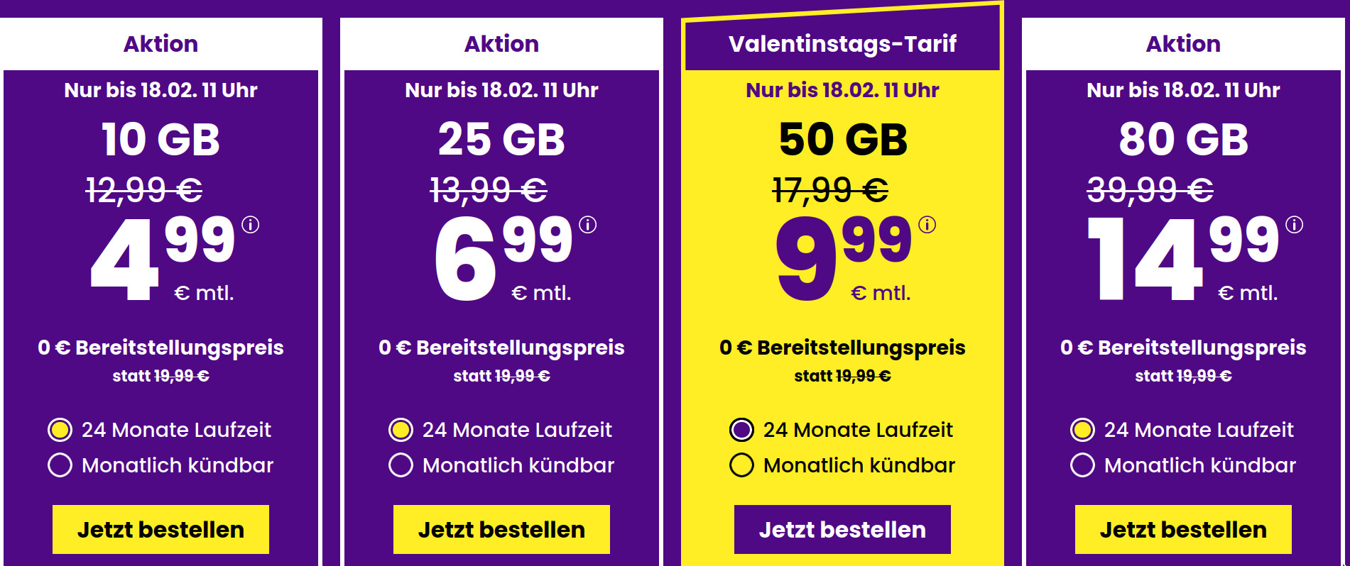 Zum Start in den neuen Monat Februar gibt es wieder eine grosse Auswahl an Handytarife und damit gibt es erneut ein Tarif-Update f�r unsere Leser.